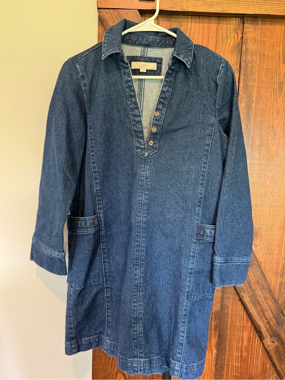 LOFT Petites Denim Shirt Dress | SP | Dark Wash | Pockets